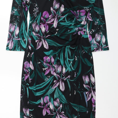 M&Co Womens Black Floral Polyester Pencil Dress Size 8 Scoop Neck Pullover