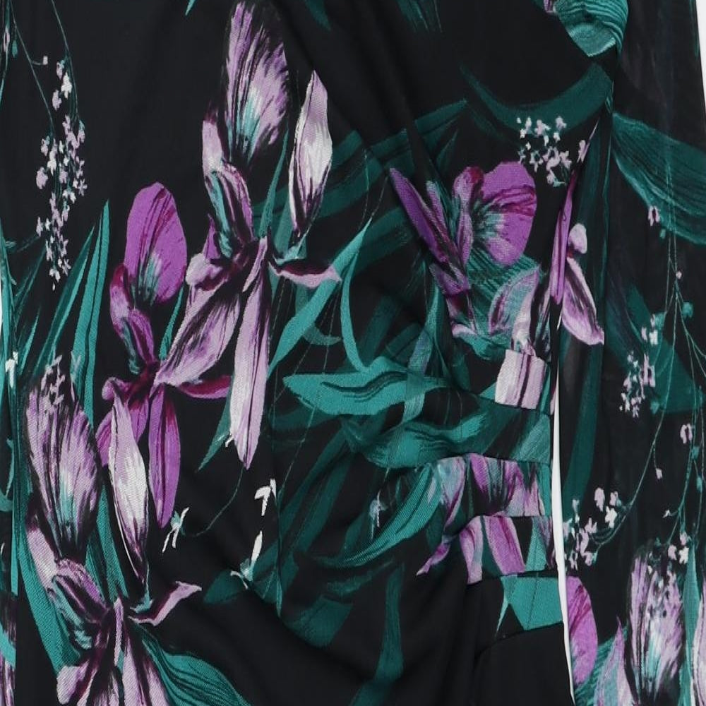 M&Co Womens Black Floral Polyester Pencil Dress Size 8 Scoop Neck Pullover