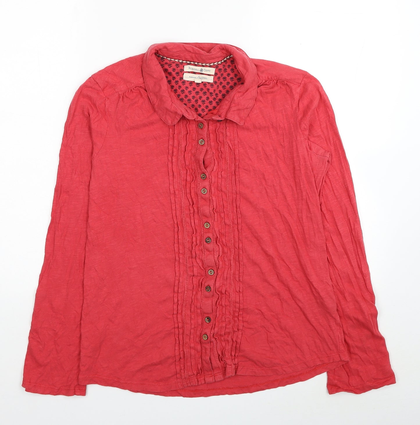 Beacan Cove Womens Red Cotton Jersey Button-Up Size 14 Collared