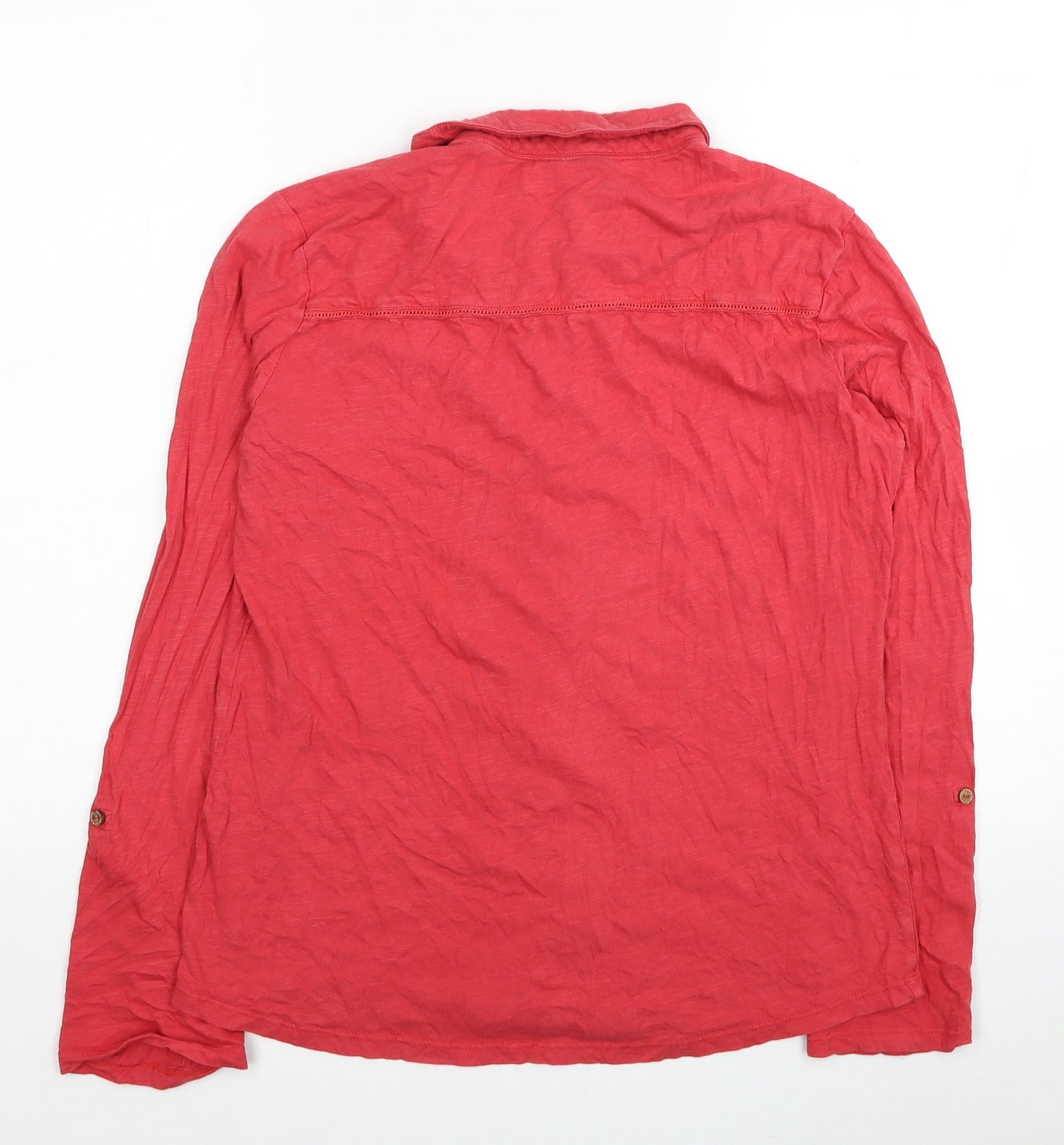 Beacan Cove Womens Red Cotton Jersey Button-Up Size 14 Collared