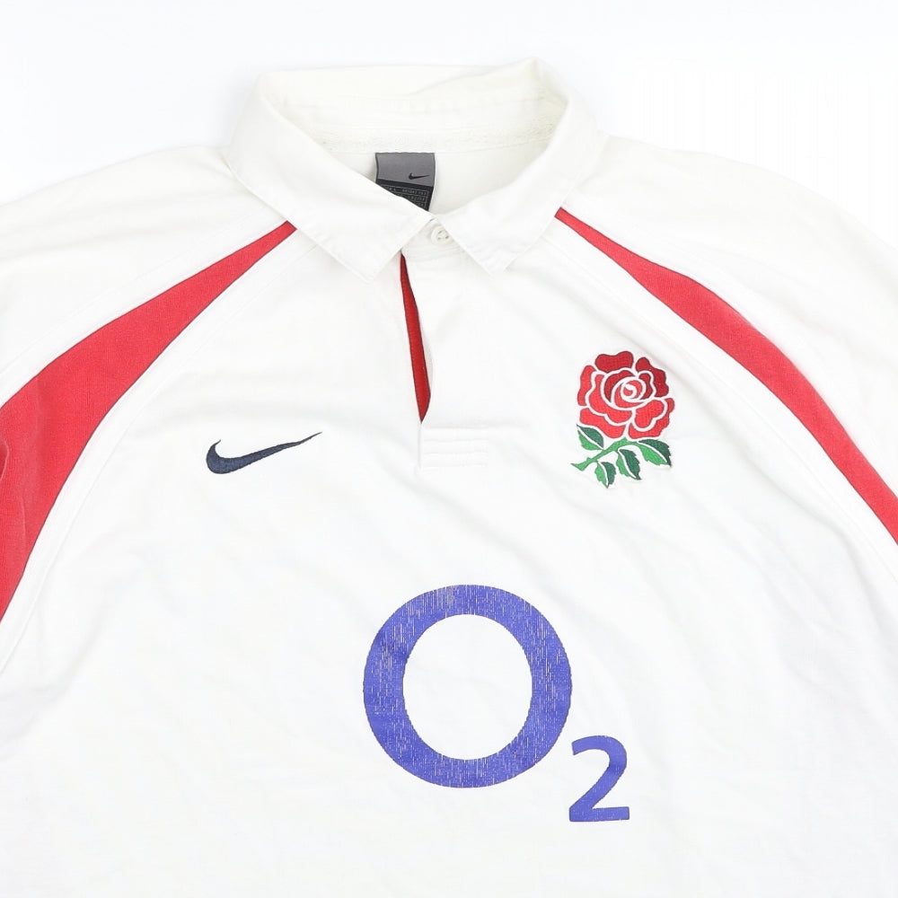 Nike Mens White Cotton Polo Size L Collared Pullover - England