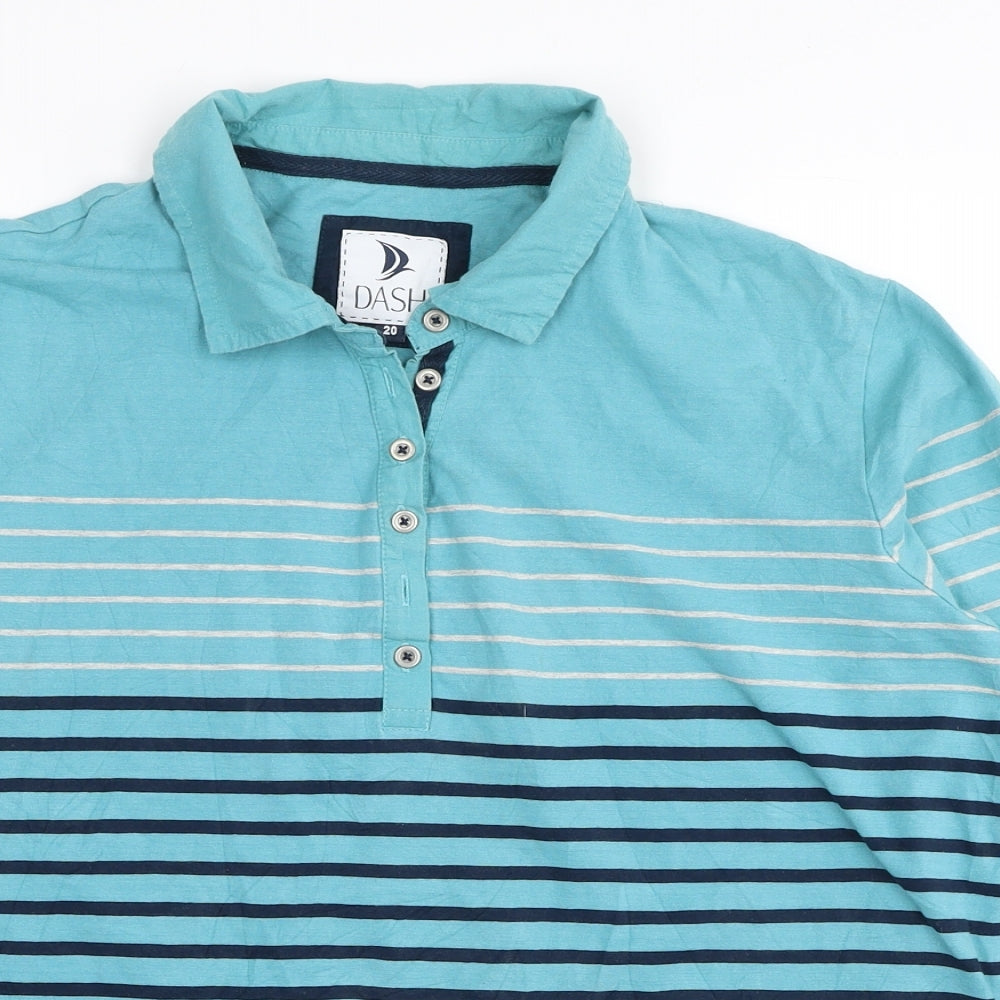 DASH Womens Blue Striped Cotton Jersey Polo Size 20 Collared