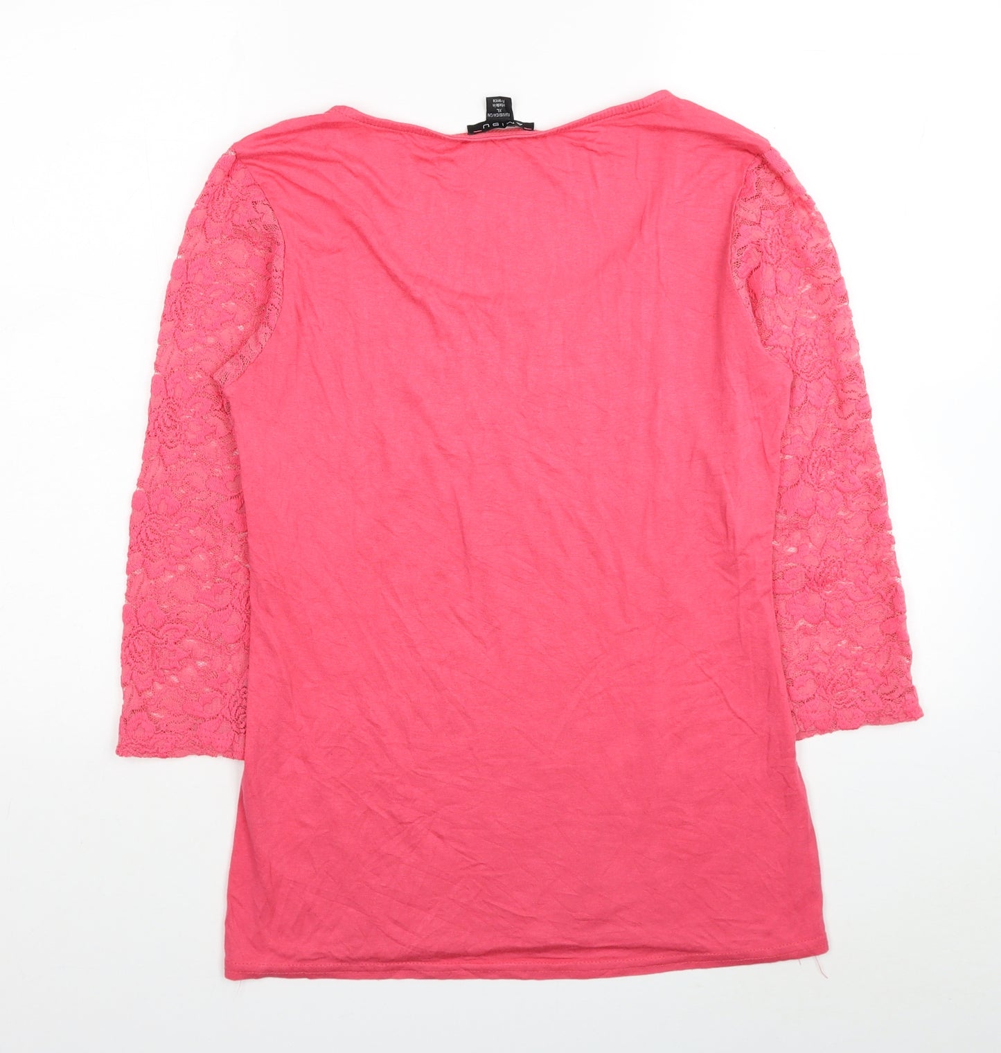 Amisu Womens Pink Floral Viscose Basic Blouse Size XL Scoop Neck