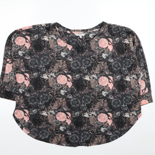NEXT Womens Grey Floral Polyester Jersey T-Shirt Size 14 Scoop Neck