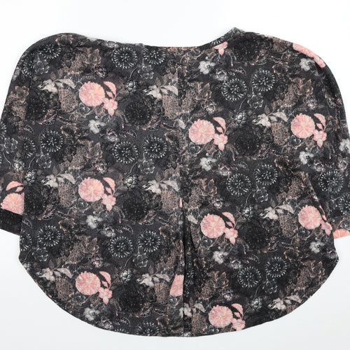 NEXT Womens Grey Floral Polyester Jersey T-Shirt Size 14 Scoop Neck