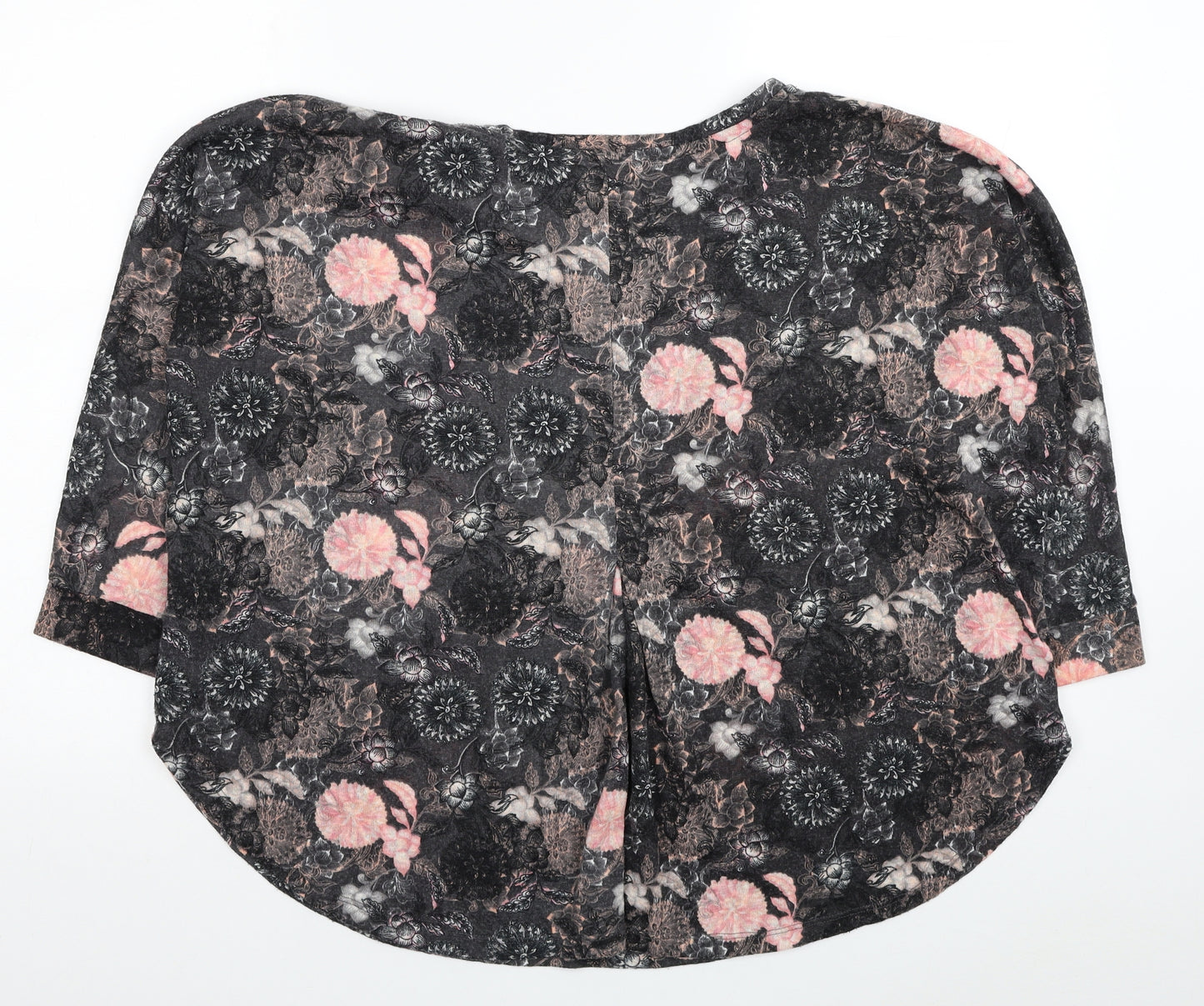 NEXT Womens Grey Floral Polyester Jersey T-Shirt Size 14 Scoop Neck