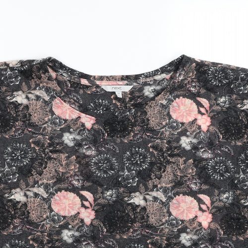 NEXT Womens Grey Floral Polyester Jersey T-Shirt Size 14 Scoop Neck