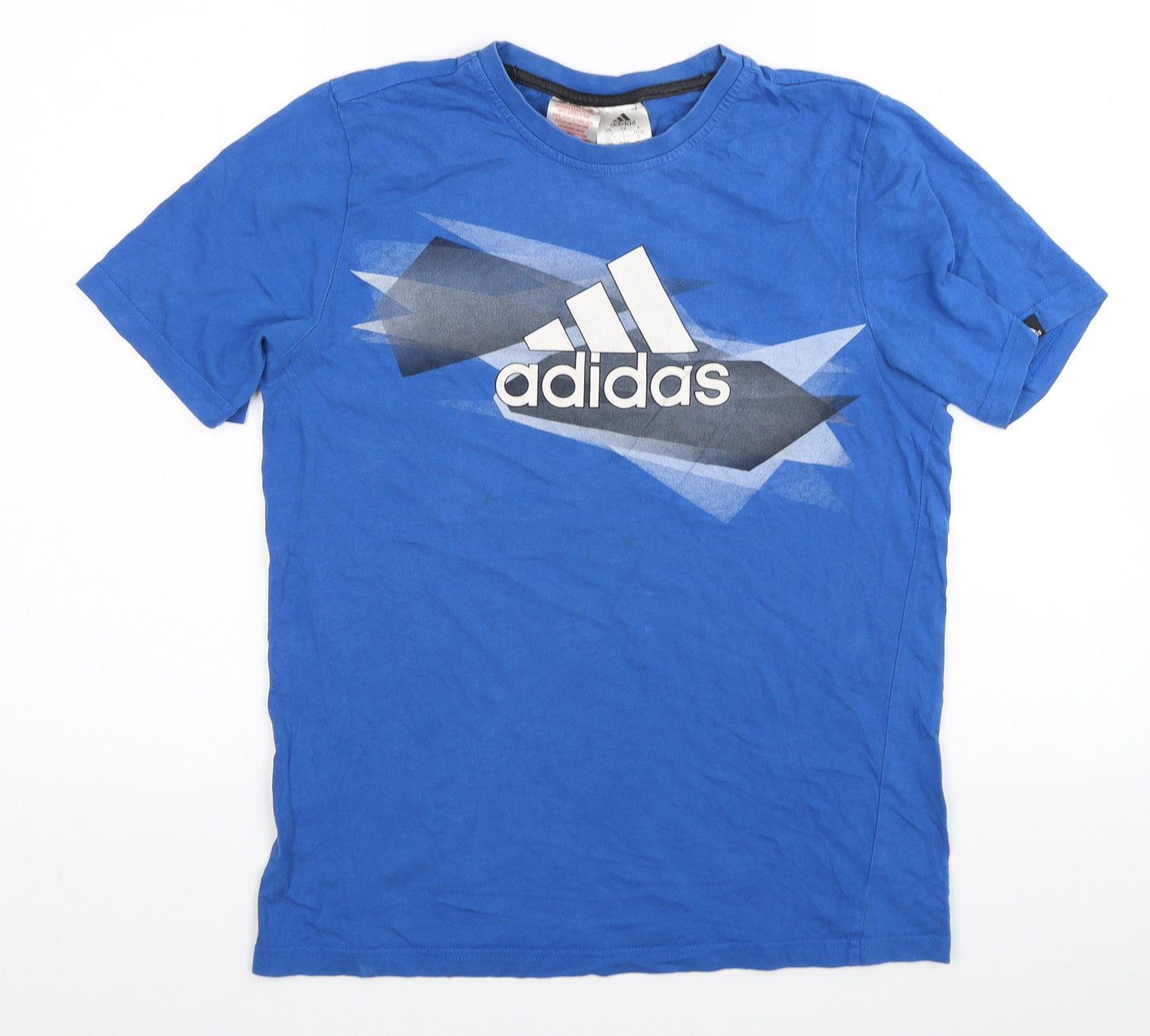 adidas Boys Blue Cotton Basic T-Shirt Size 13-14 Years Round Neck Pullover
