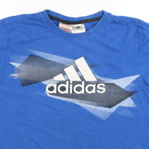 adidas Boys Blue Cotton Basic T-Shirt Size 13-14 Years Round Neck Pullover