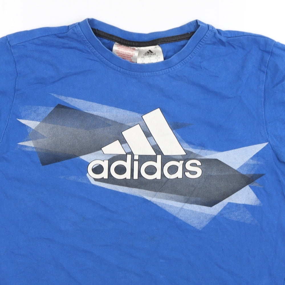 adidas Boys Blue Cotton Basic T-Shirt Size 13-14 Years Round Neck Pullover