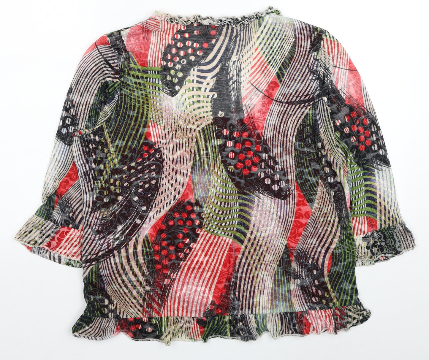 Preworn Womens Multicoloured Geometric Polyester Basic Blouse Size 18 V-Neck