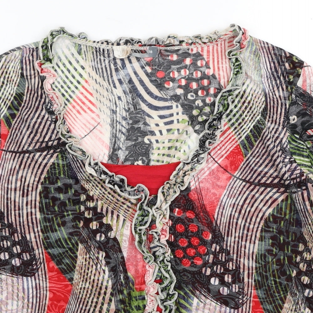 Preworn Womens Multicoloured Geometric Polyester Basic Blouse Size 18 V-Neck