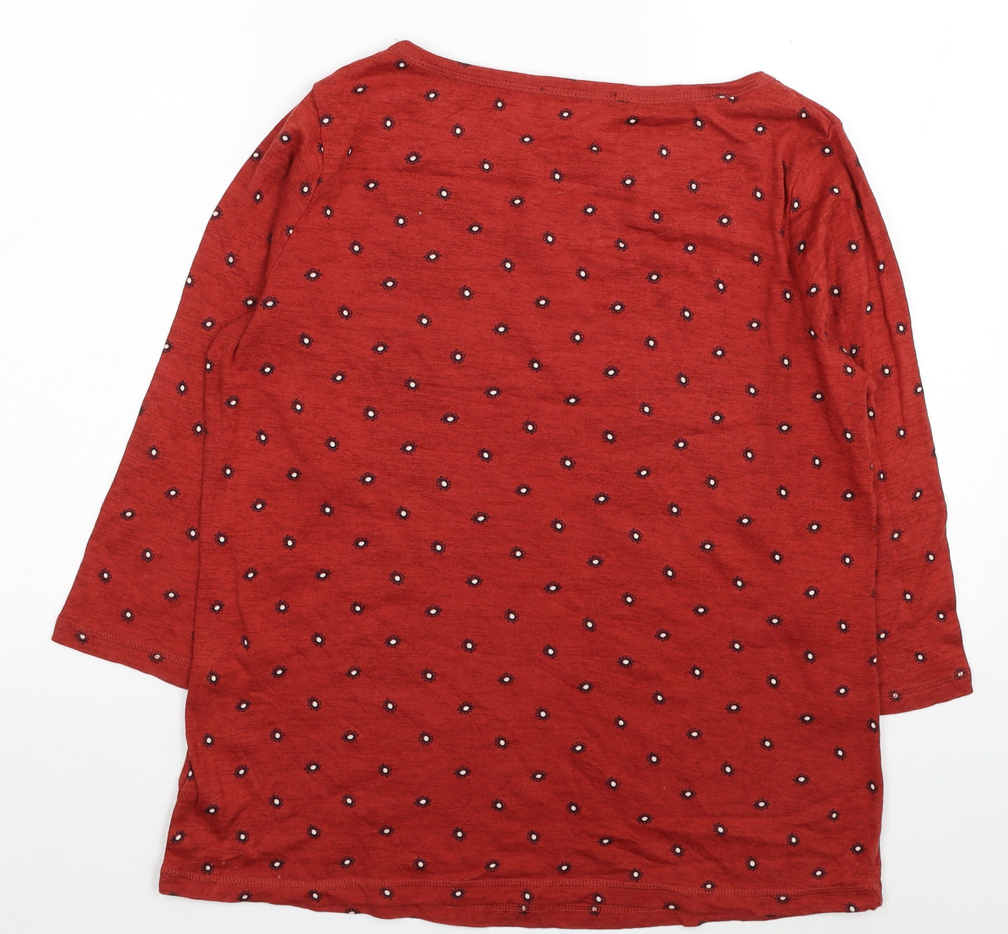 Marks and Spencer Womens Red Geometric Cotton Basic T-Shirt Size 18 Boat Neck