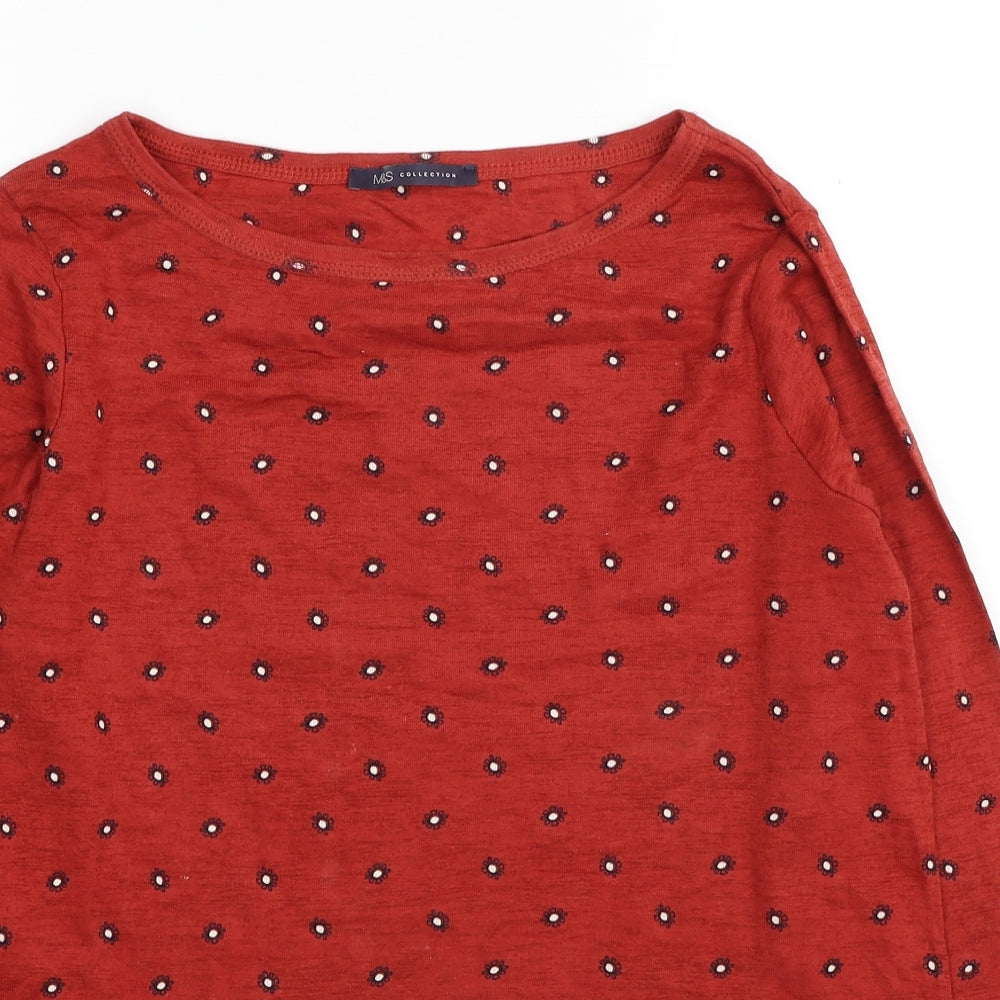 Marks and Spencer Womens Red Geometric Cotton Basic T-Shirt Size 18 Boat Neck