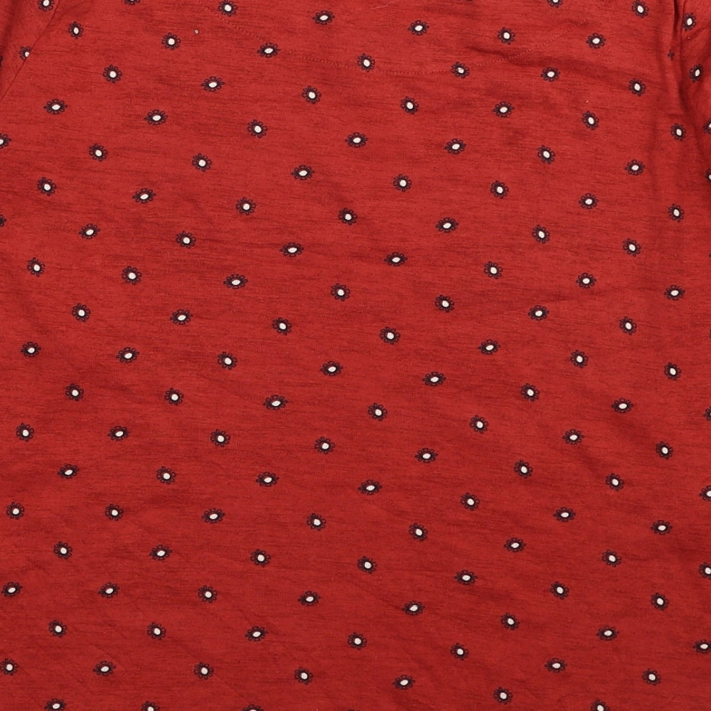 Marks and Spencer Womens Red Geometric Cotton Basic T-Shirt Size 18 Boat Neck
