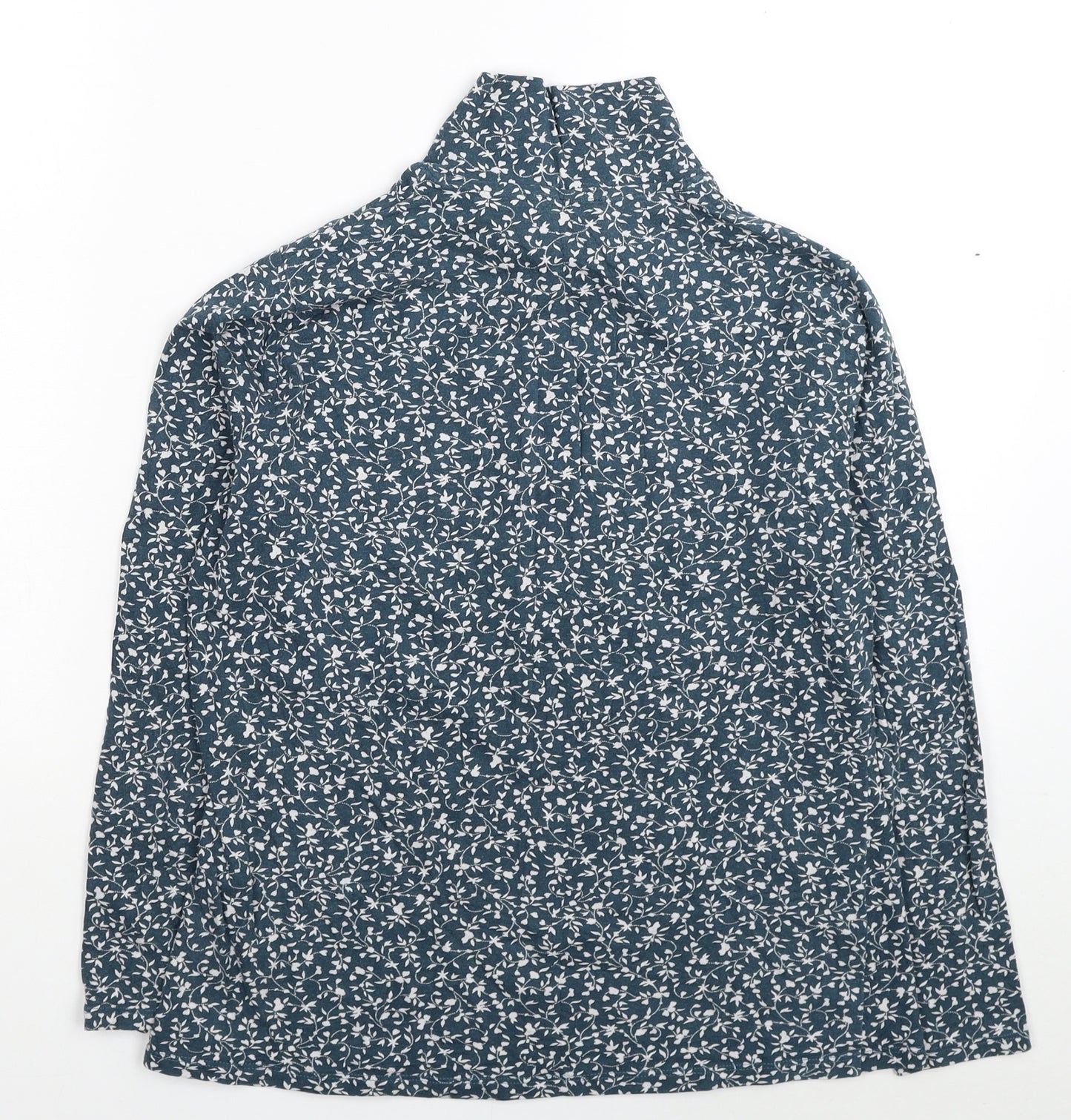 Marks and Spencer Womens Blue Floral Cotton Basic Blouse Size 14 High Neck