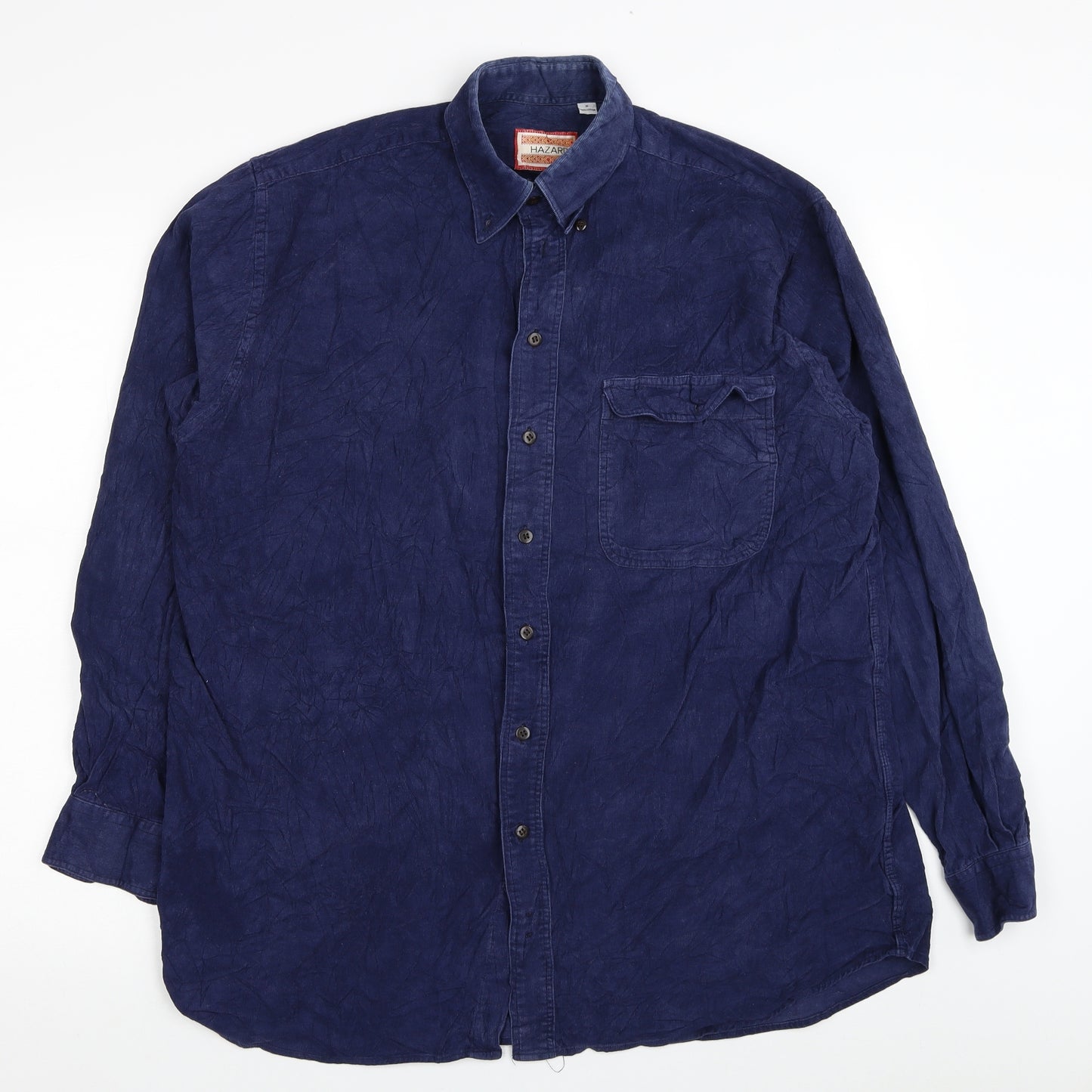 Hazard Mens Blue Cotton Button-Up Size M Collared Button