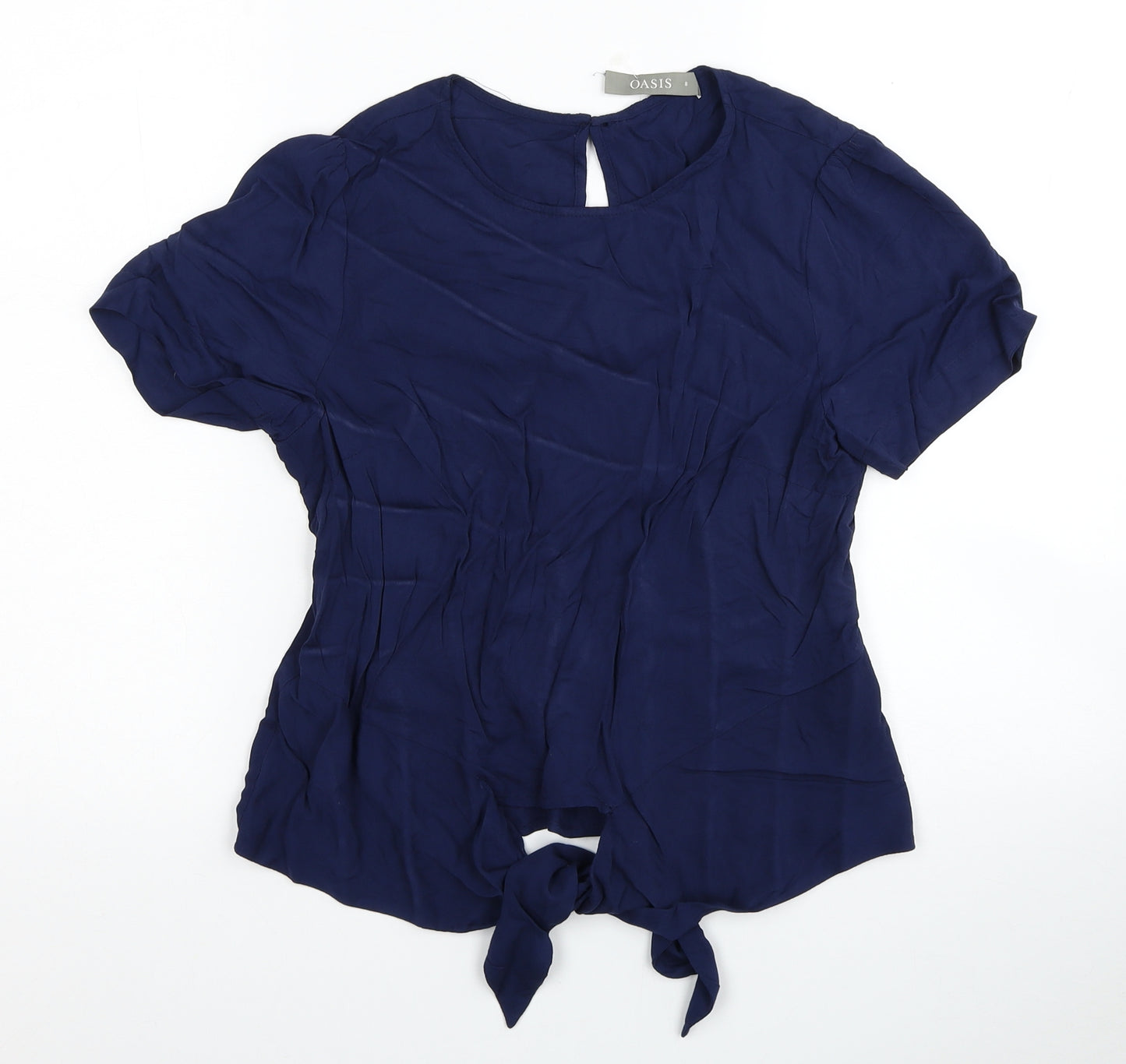 Oasis Womens Blue Viscose Basic T-Shirt Size 8 Scoop Neck - Knot detail