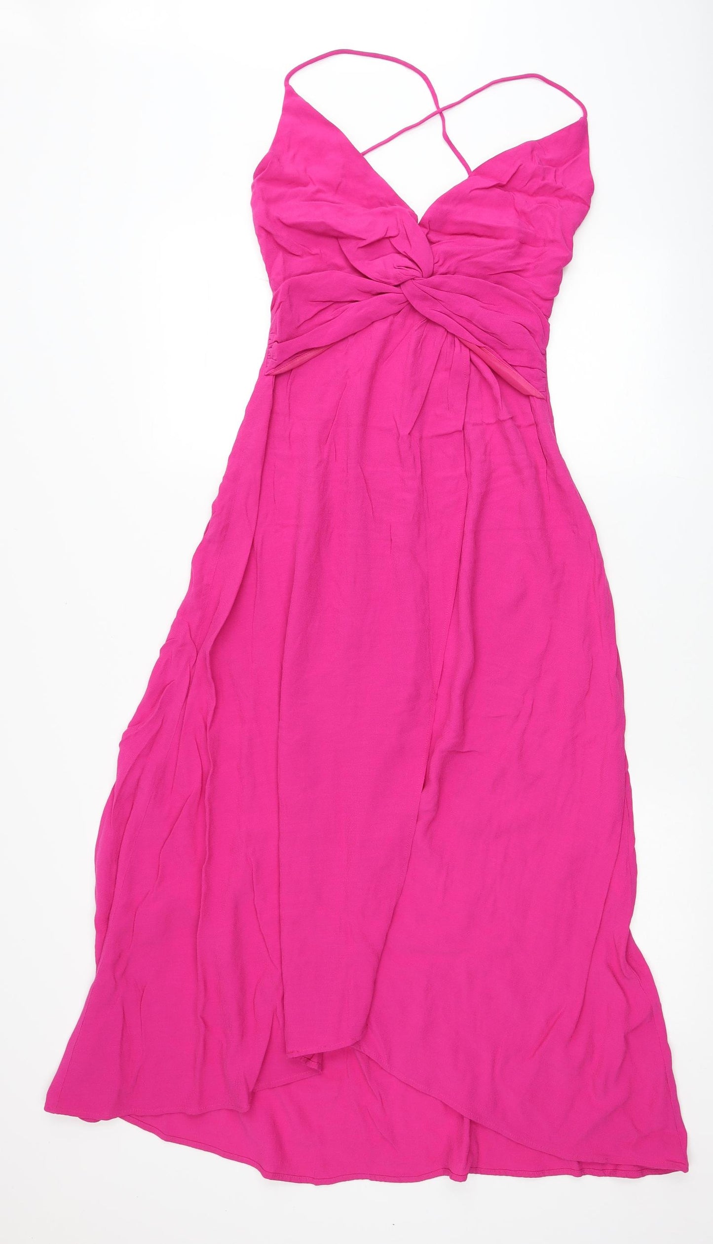 Zara Womens Pink Polyester Tank Dress Size L Sweetheart Zip