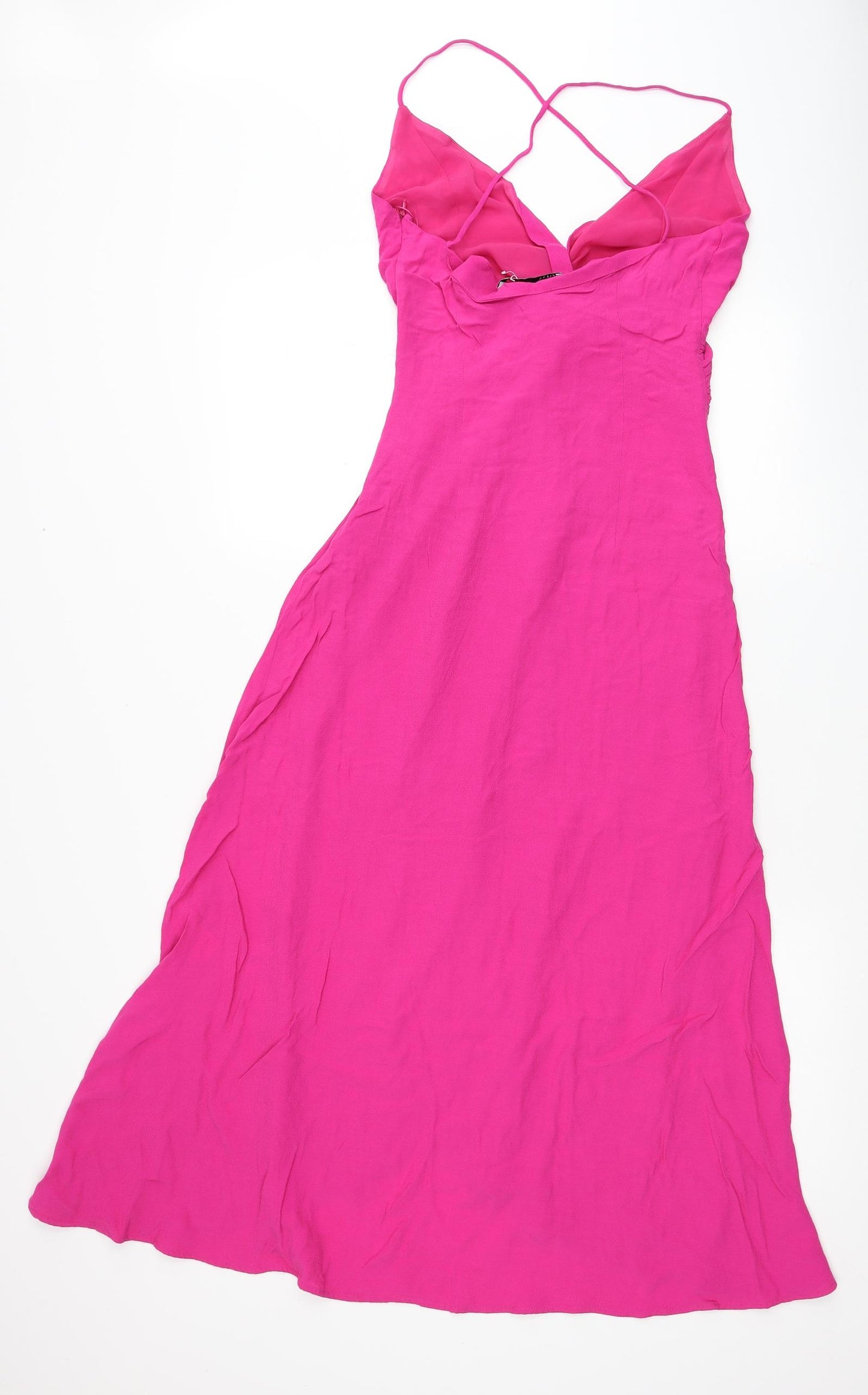 Zara Womens Pink Polyester Tank Dress Size L Sweetheart Zip