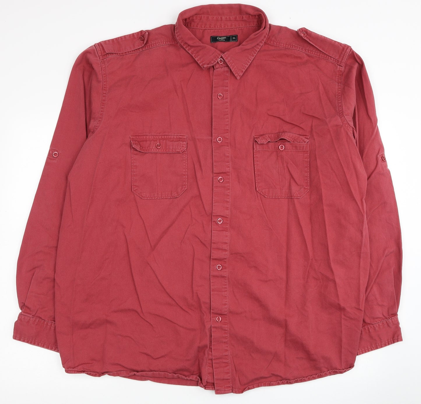 Cotton Traders Mens Red Cotton Button-Up Size 3XL Collared Button