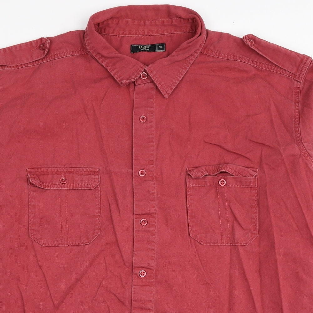 Cotton Traders Mens Red Cotton Button-Up Size 3XL Collared Button