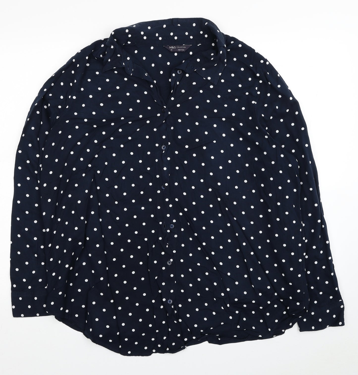 Marks and Spencer Womens Blue Polka Dot Viscose Basic Button-Up Size 20 Collared