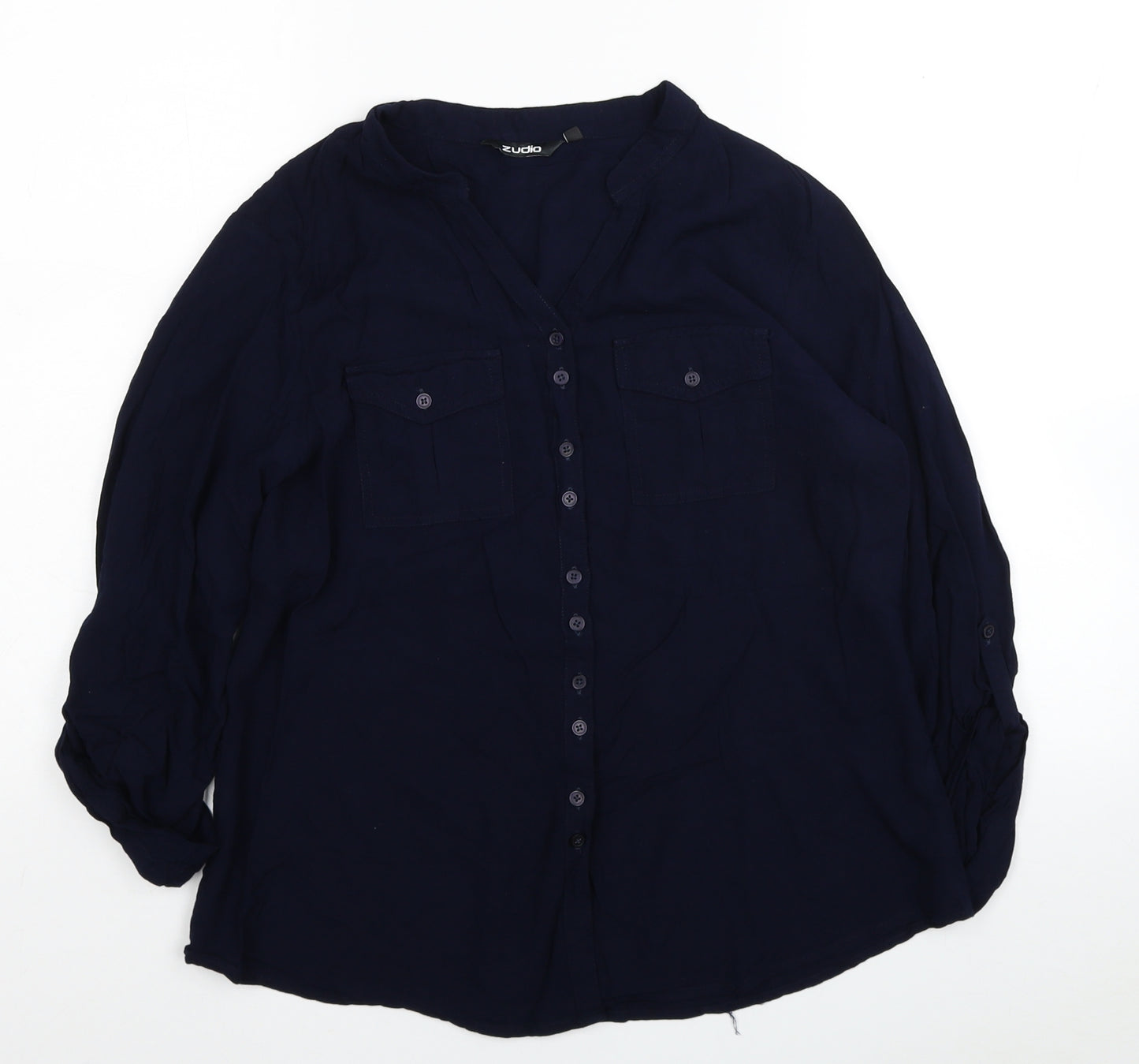 Zodio Womens Blue Viscose Basic Button-Up Size XL V-Neck