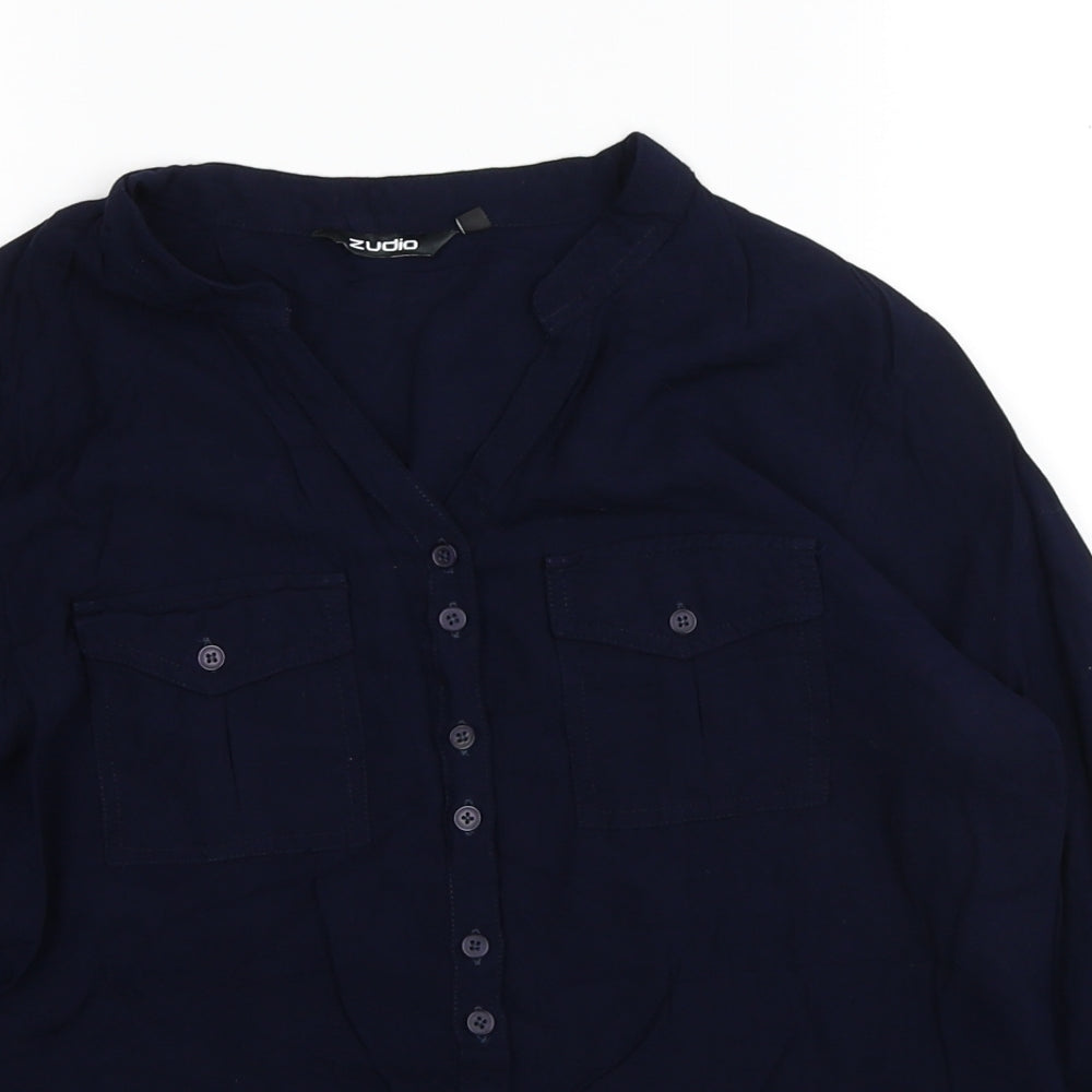 Zodio Womens Blue Viscose Basic Button-Up Size XL V-Neck