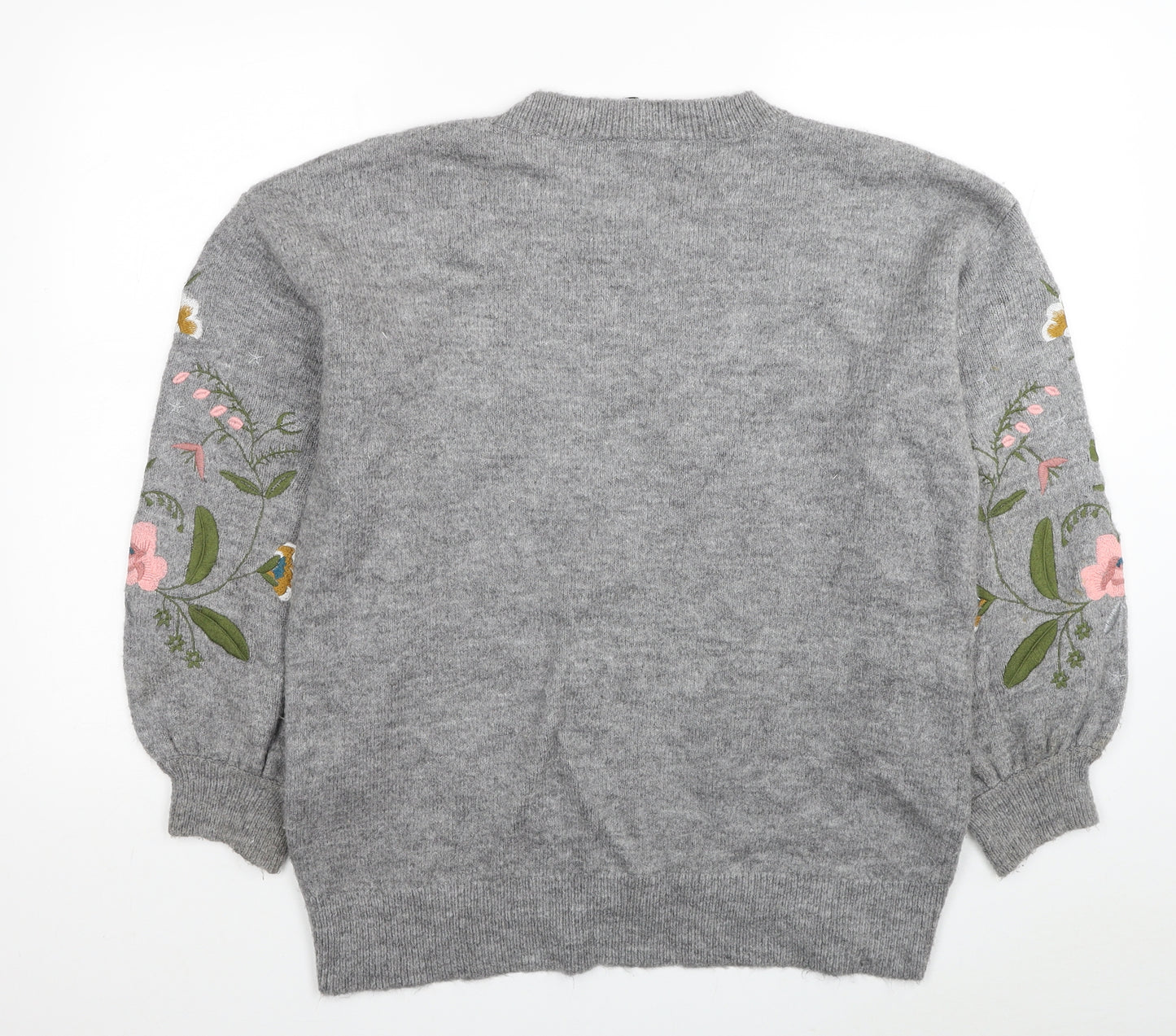 F&F Womens Grey Round Neck Floral Acrylic Pullover Jumper Size 10