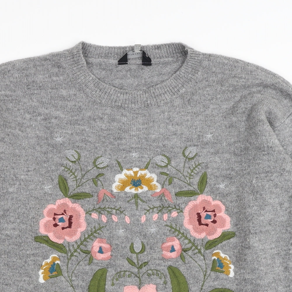 F&F Womens Grey Round Neck Floral Acrylic Pullover Jumper Size 10