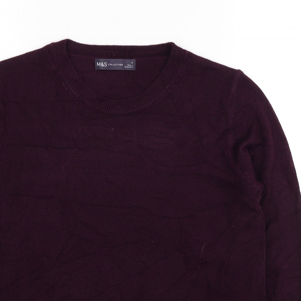 Marks and Spencer Womens Red Round Neck Acrylic Pullover Jumper Size 12