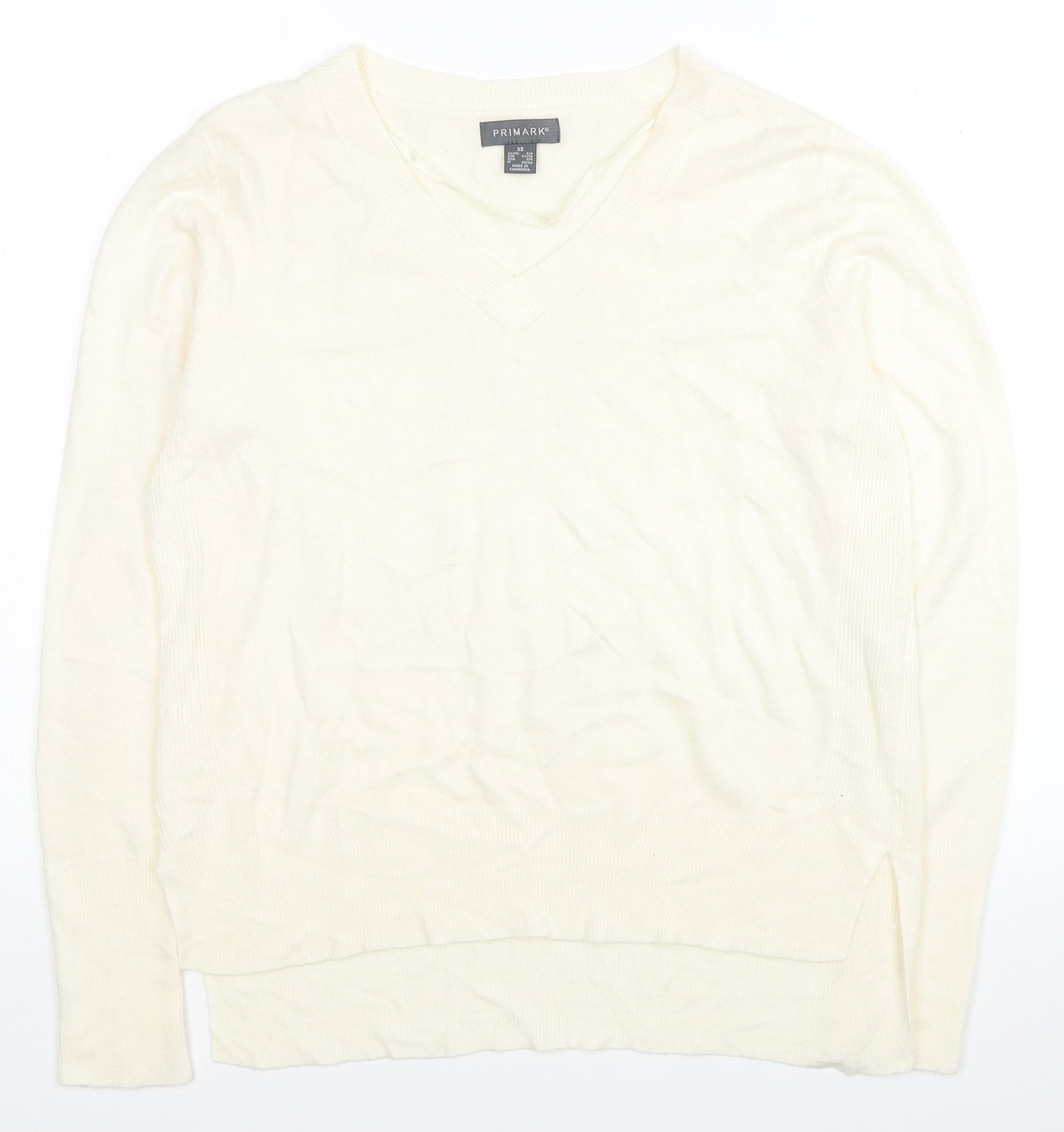Primark Womens Ivory V-Neck Acrylic Pullover Jumper Size XS