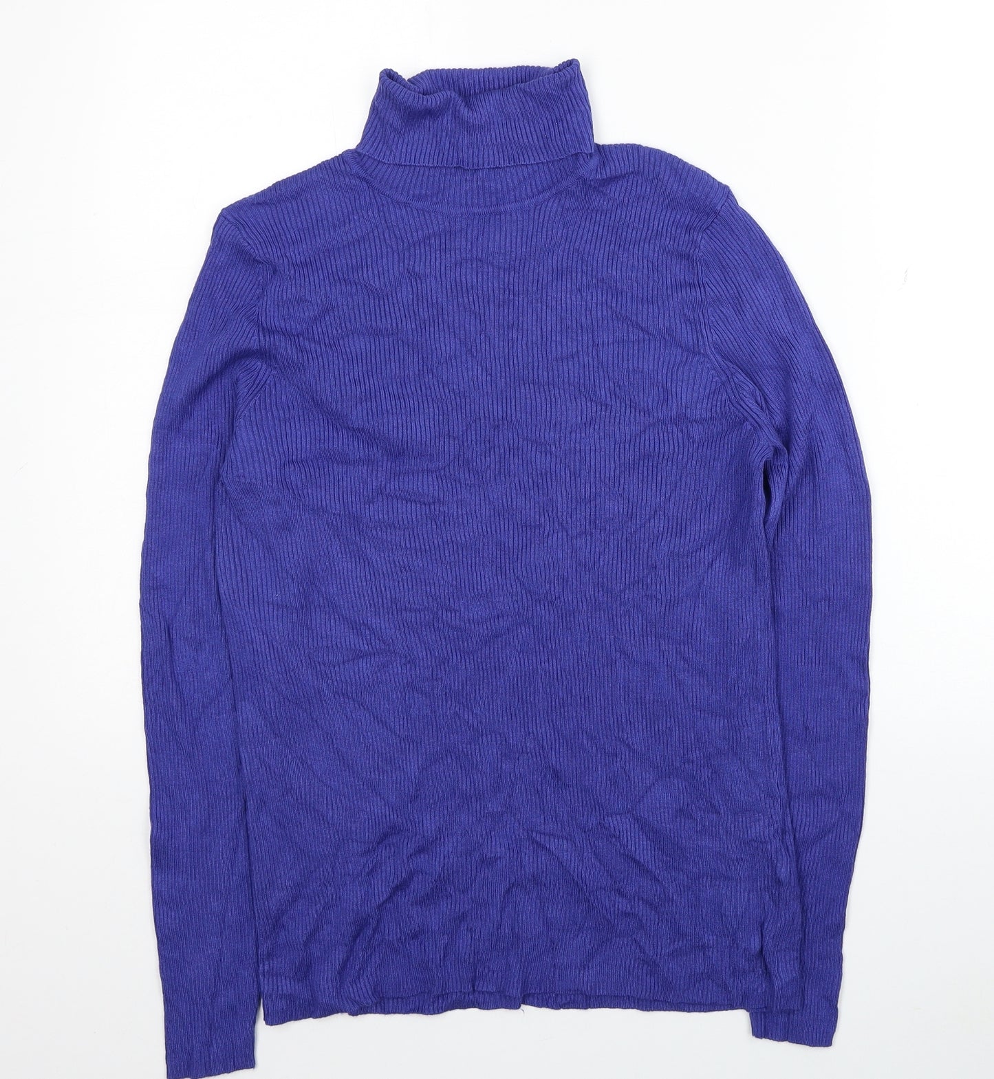 Marks and Spencer Womens Blue Roll Neck Viscose Pullover Jumper Size 16 - Ribbed