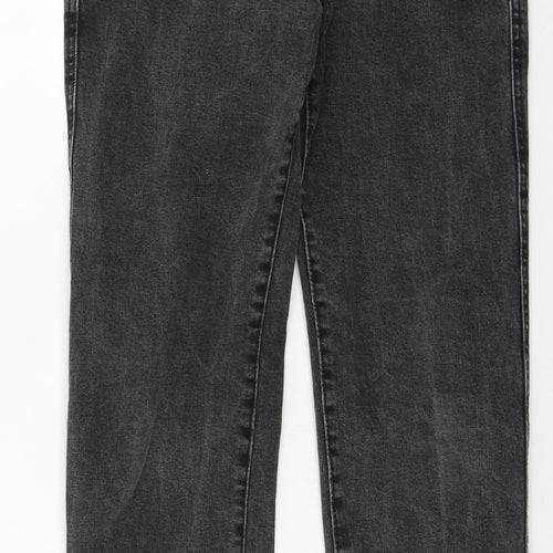 Pull&Bear Womens Grey Cotton Straight Jeans Size 8 L26 in Regular Zip - Distressed hem
