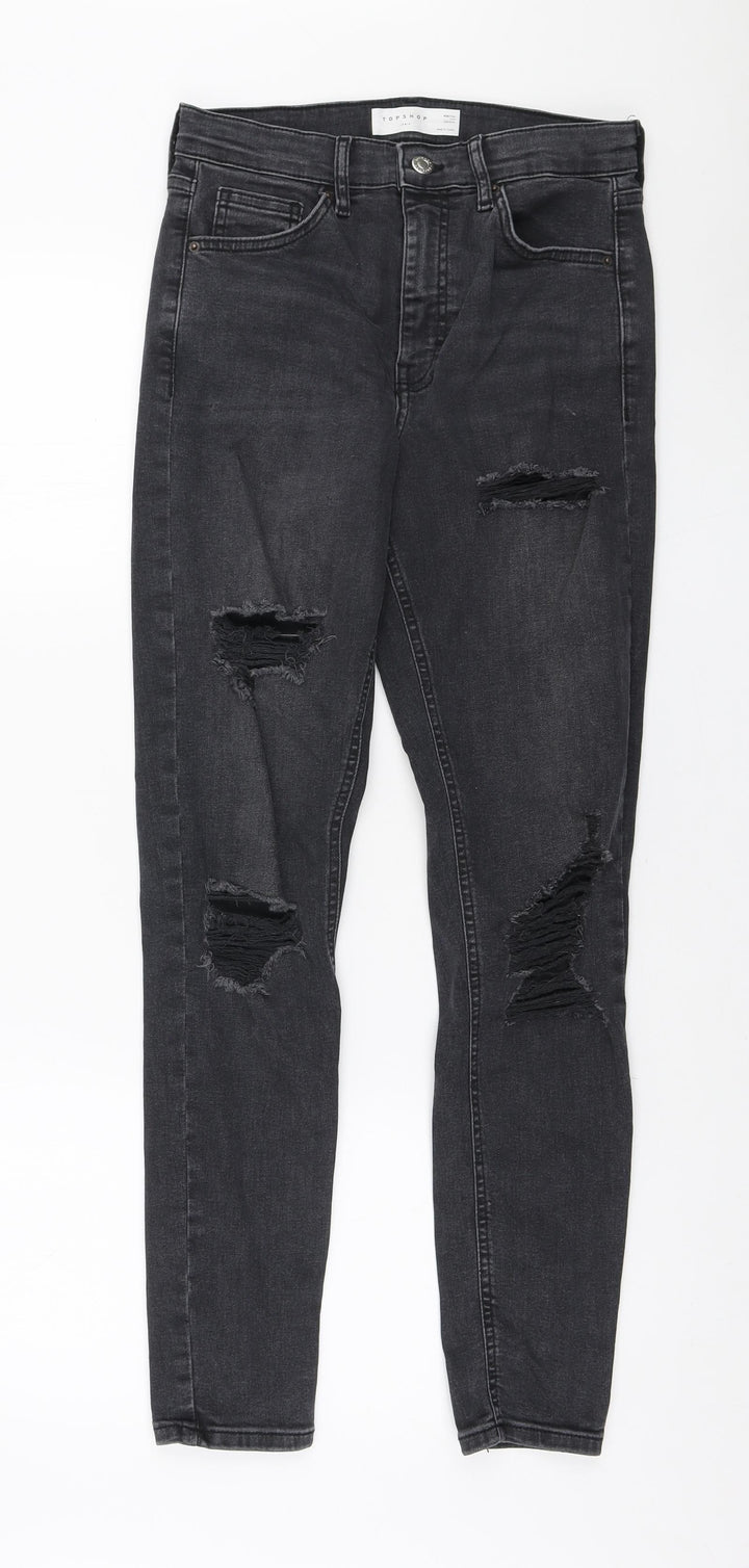 Topshop Womens Black Cotton Skinny Jeans Size 28 in L32 in Regular Zip