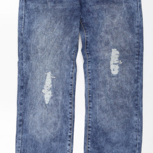 D555 Mens Blue Cotton Straight Jeans Size 31 in L33 in Regular Zip - Acid wash