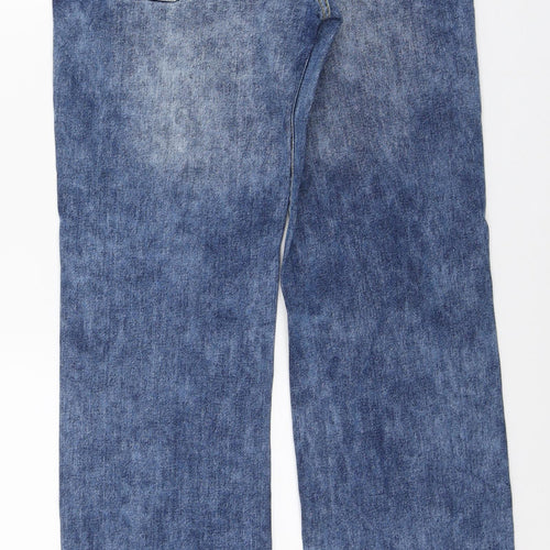 D555 Mens Blue Cotton Straight Jeans Size 31 in L33 in Regular Zip - Acid wash