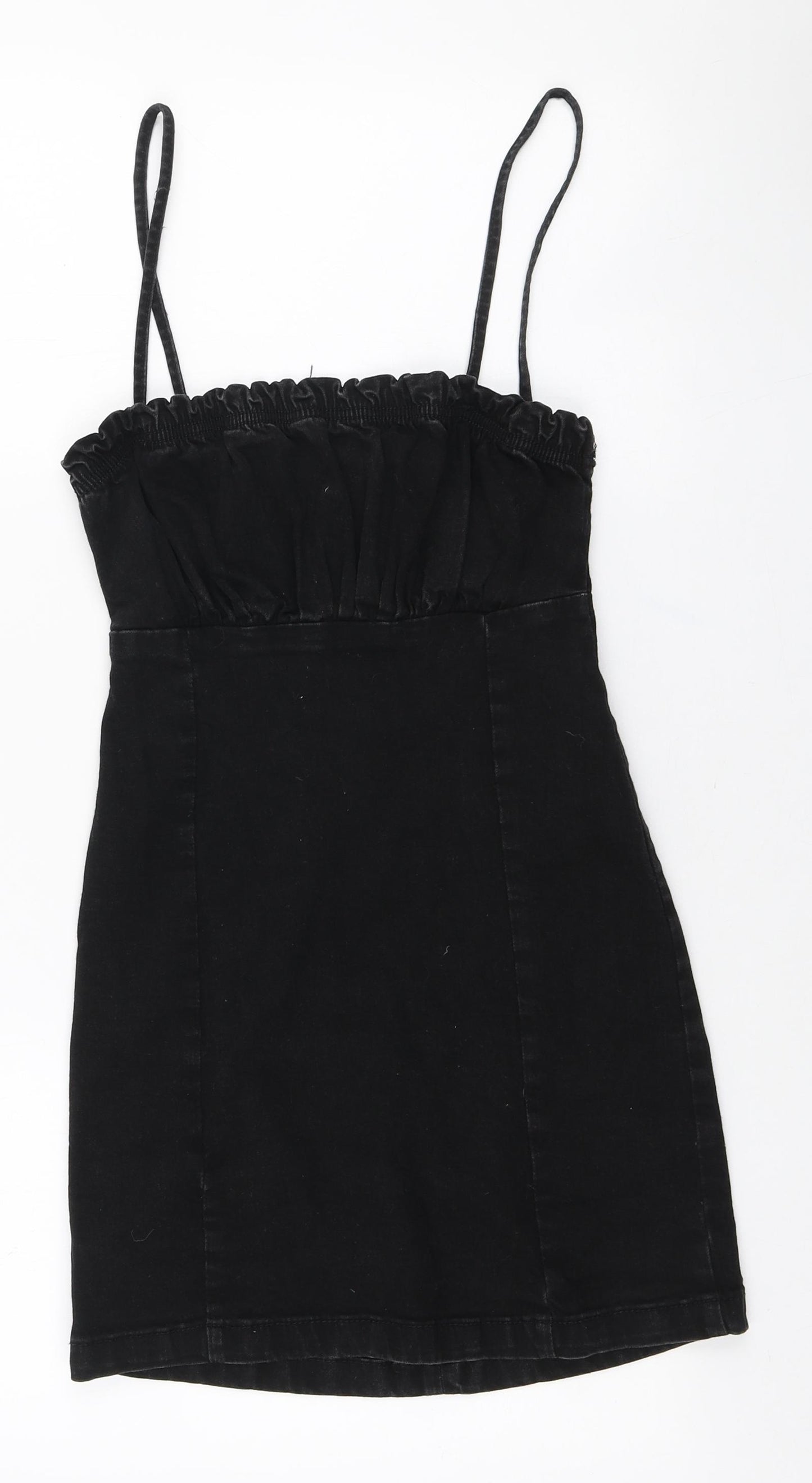 Denim & Co. Womens Black Cotton Mini Size 10 Square Neck Zip