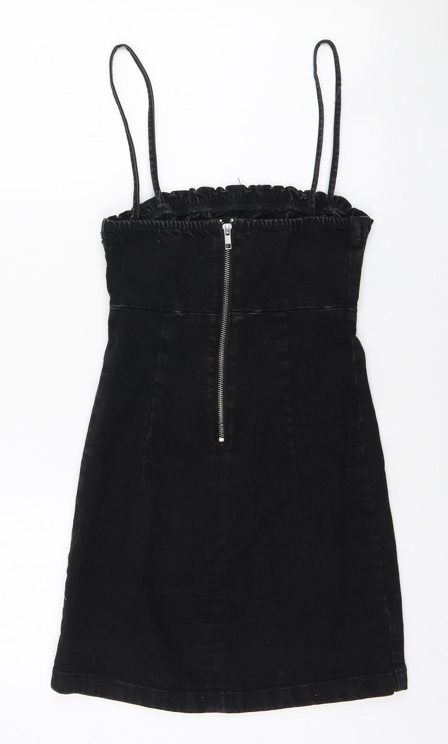 Denim & Co. Womens Black Cotton Mini Size 10 Square Neck Zip
