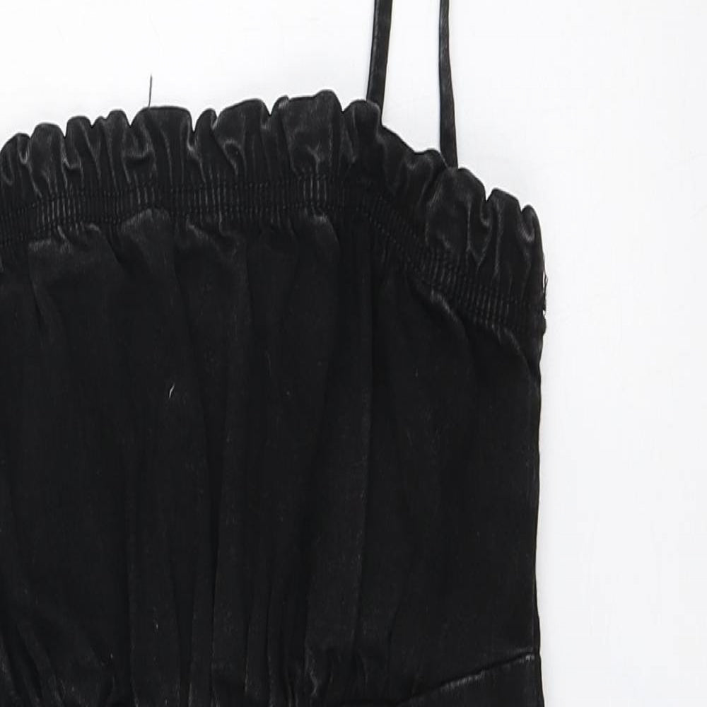 Denim & Co. Womens Black Cotton Mini Size 10 Square Neck Zip
