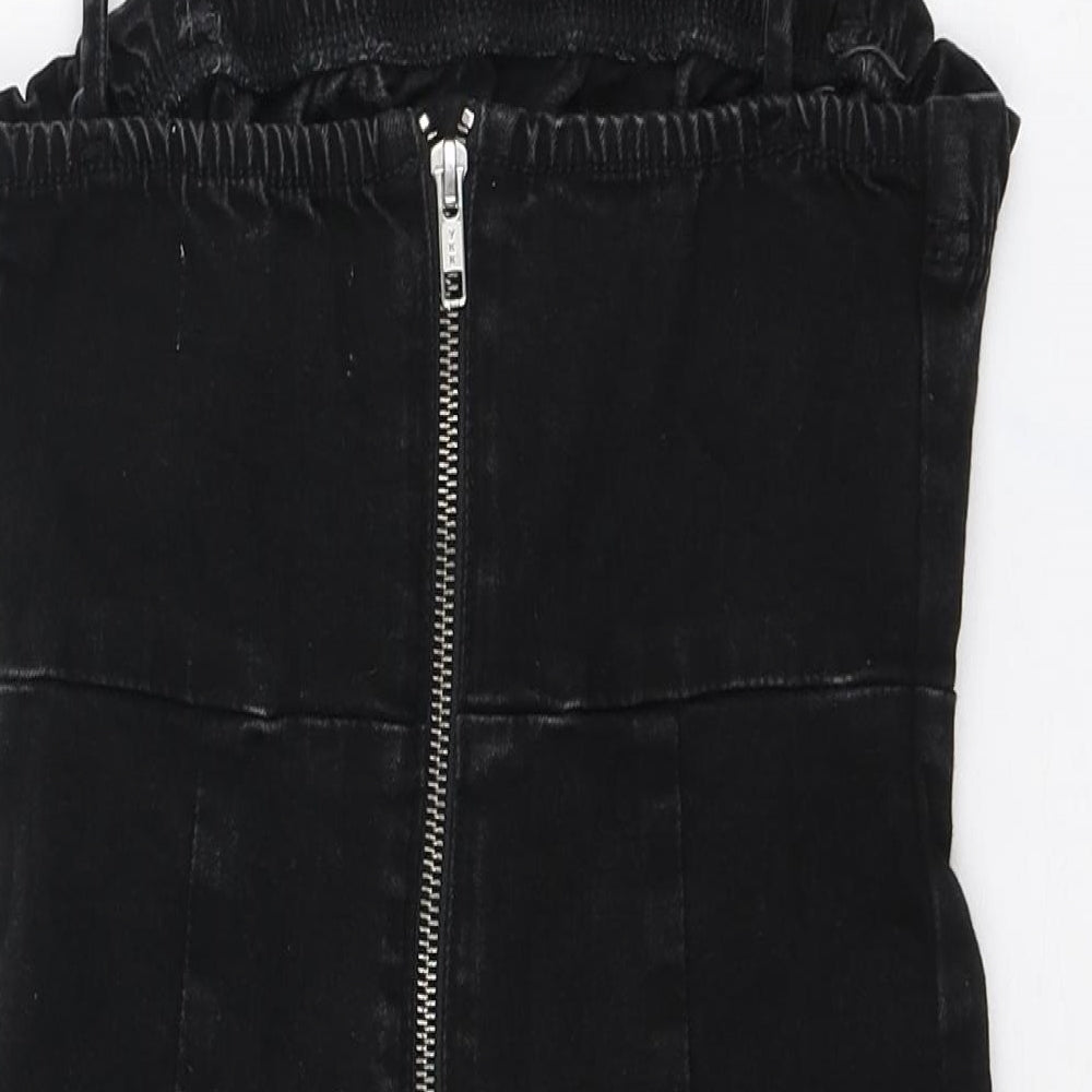 Denim & Co. Womens Black Cotton Mini Size 10 Square Neck Zip
