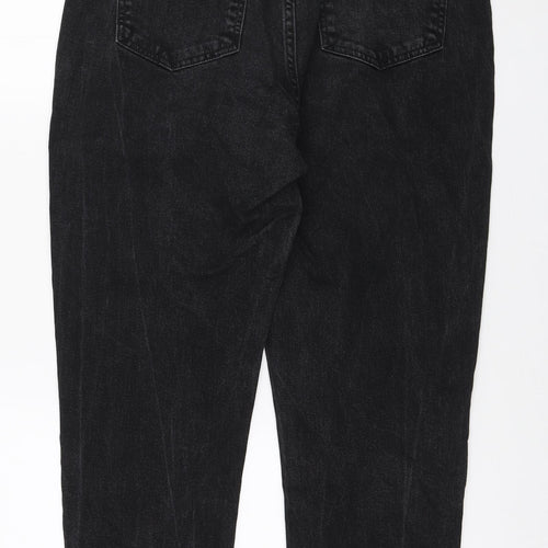 H&M Womens Black Cotton Mom Jeans Size 14 L26 in Regular Zip
