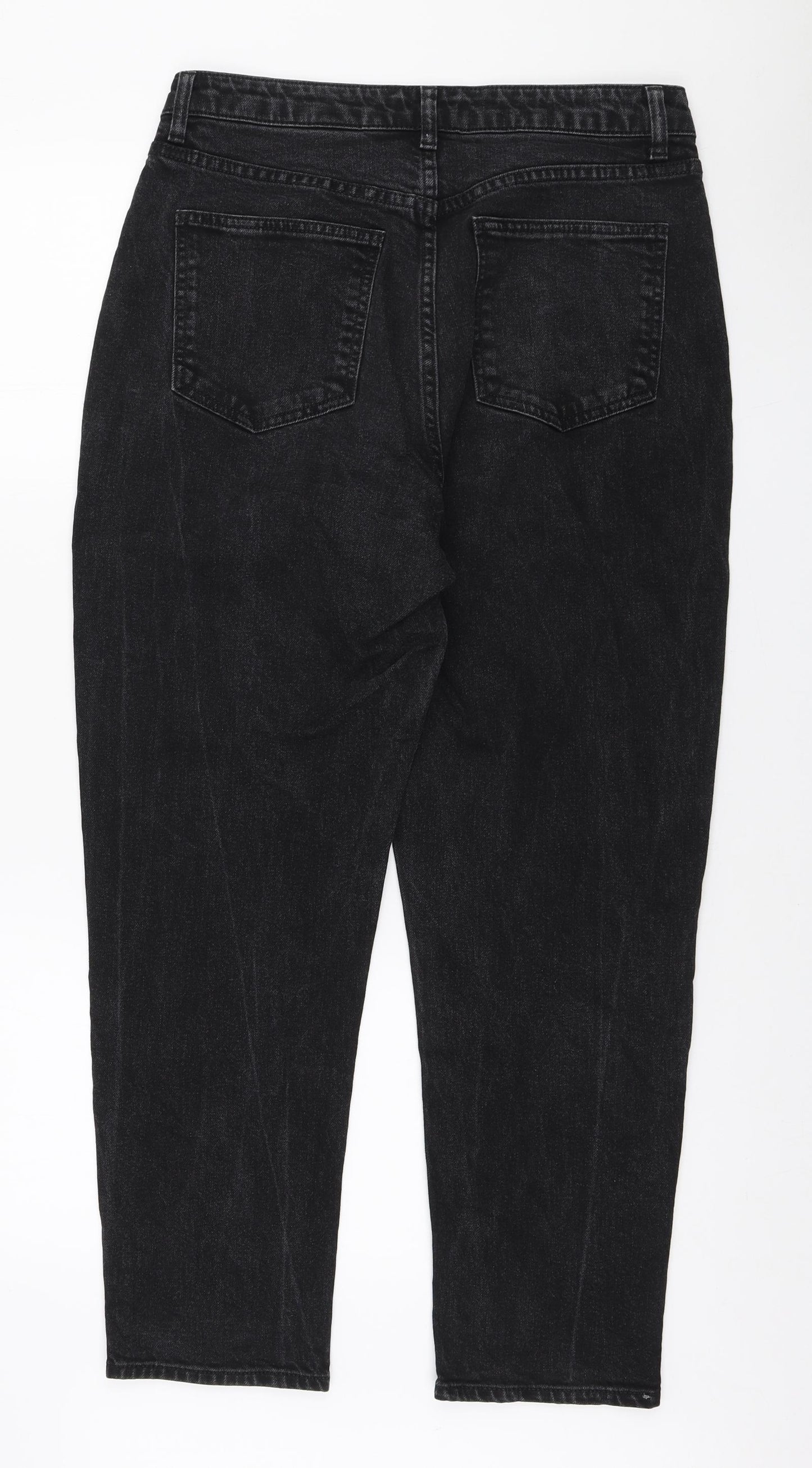 H&M Womens Black Cotton Mom Jeans Size 14 L26 in Regular Zip