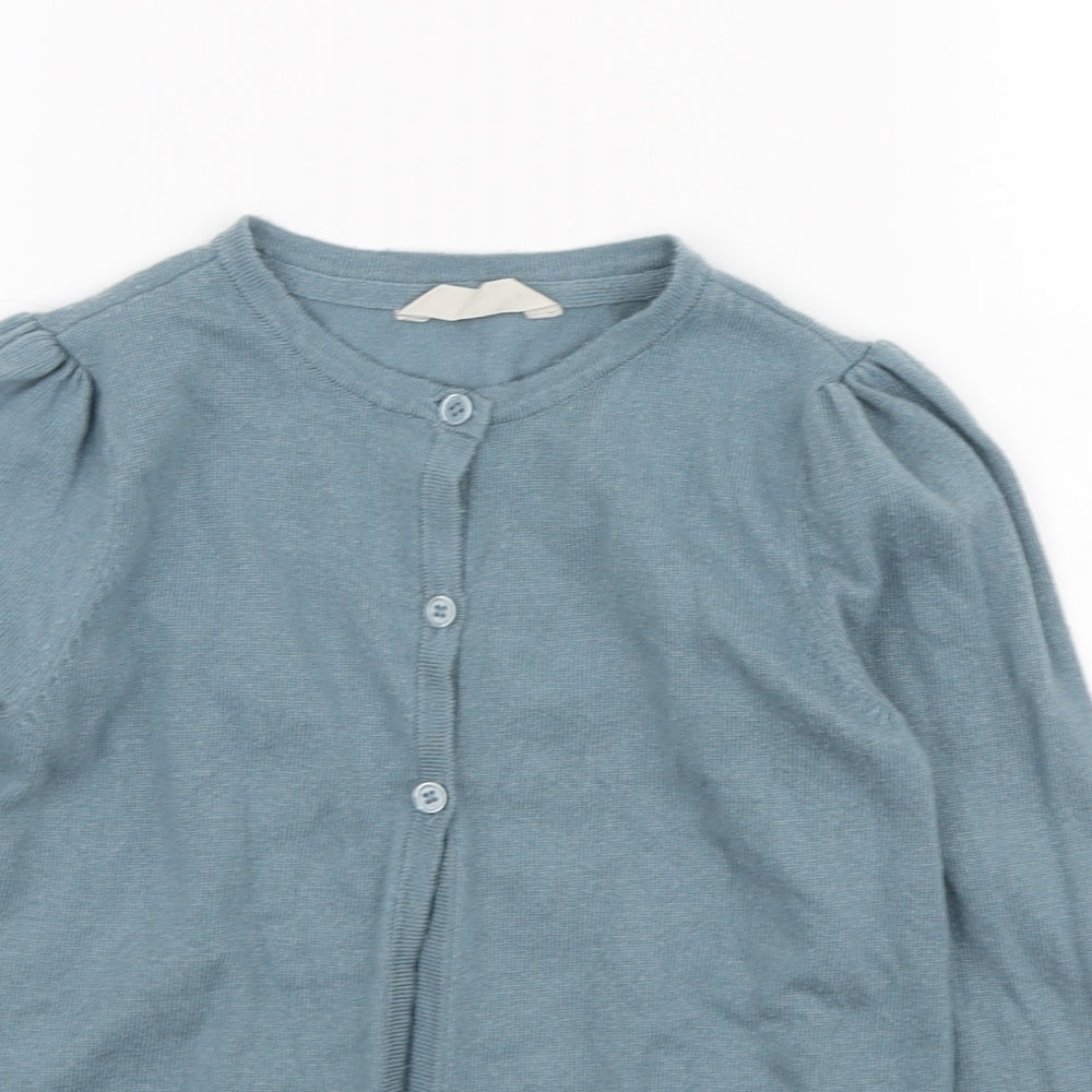 John Lewis Girls Blue Round Neck Wool Cape Jumper Size 9 Years Button