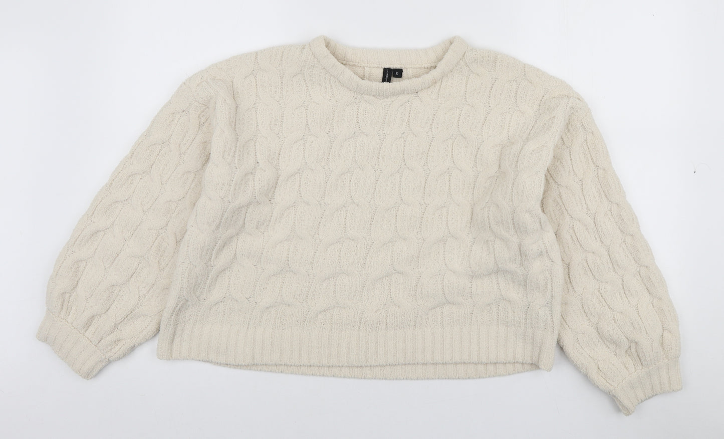 moon & madison Womens Ivory Round Neck Polyester Pullover Jumper Size S - Cropped Jumper