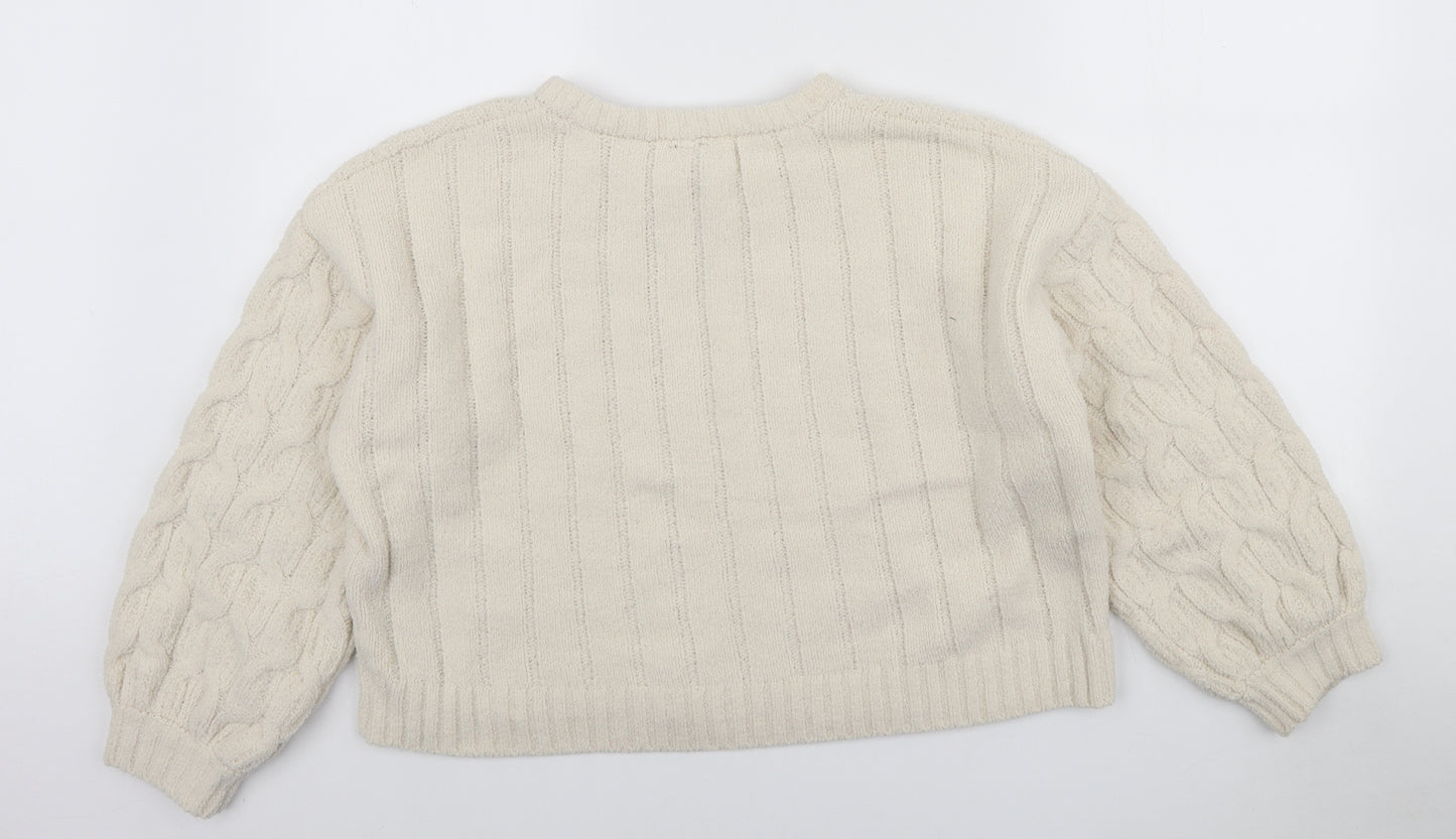 moon & madison Womens Ivory Round Neck Polyester Pullover Jumper Size S - Cropped Jumper