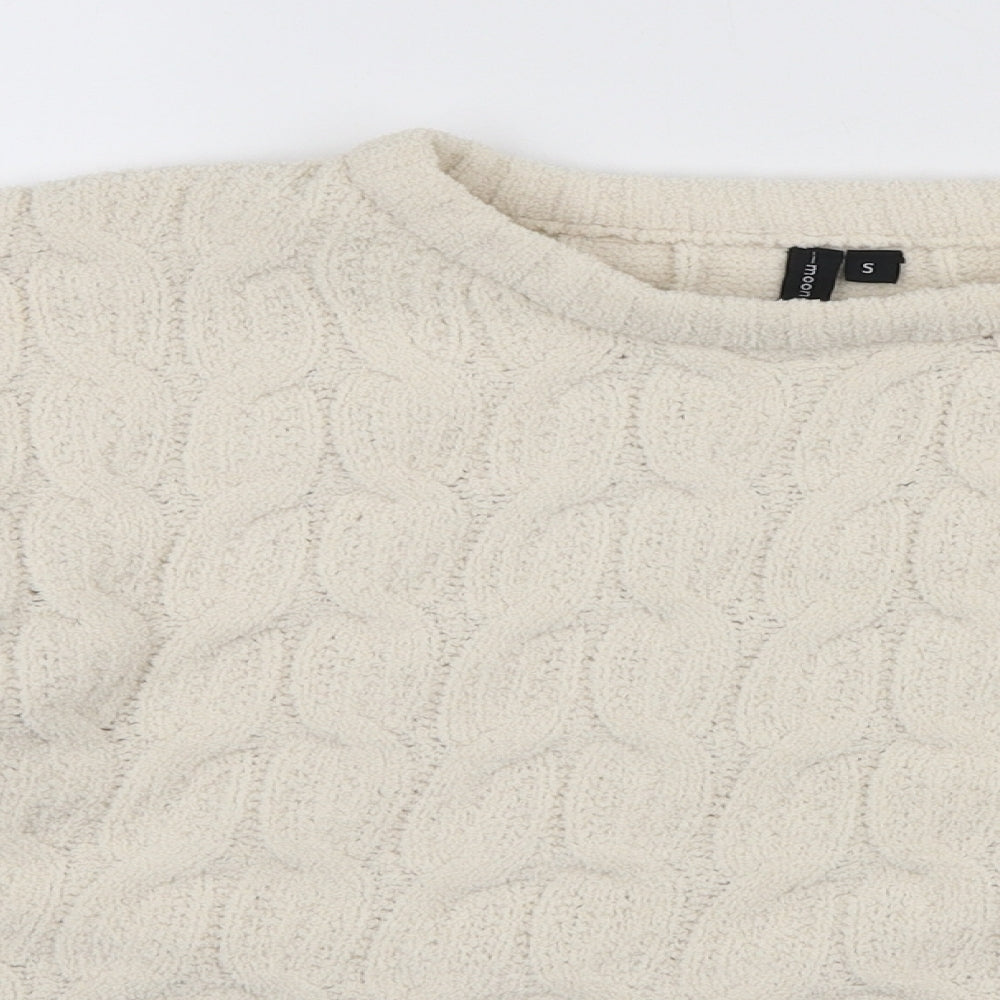 moon & madison Womens Ivory Round Neck Polyester Pullover Jumper Size S - Cropped Jumper