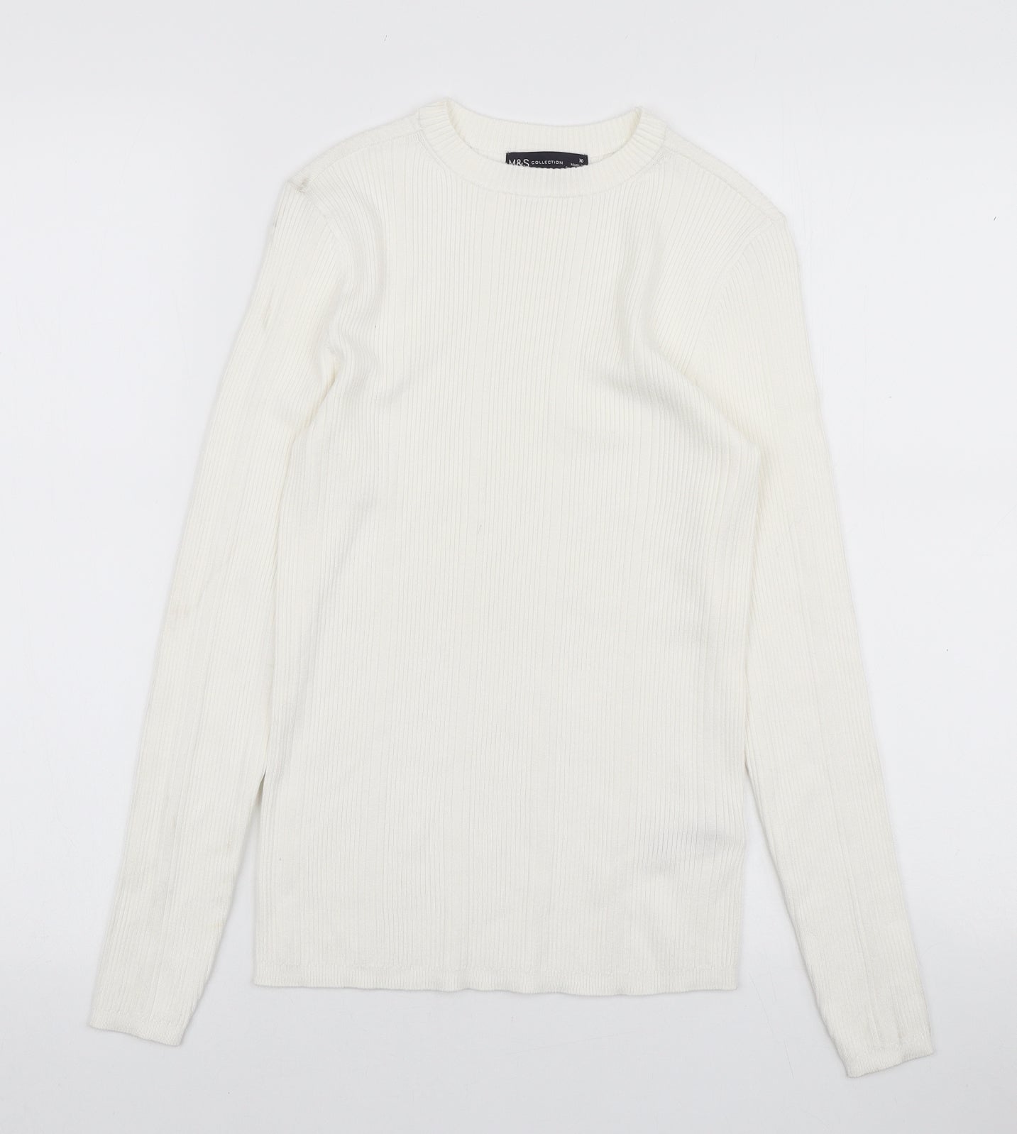 Marks and Spencer Womens Ivory Round Neck Viscose Pullover Jumper Size 10
