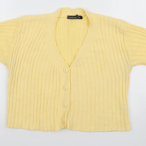 Boohoo Womens Yellow V-Neck Acrylic Cardigan Jumper Size S